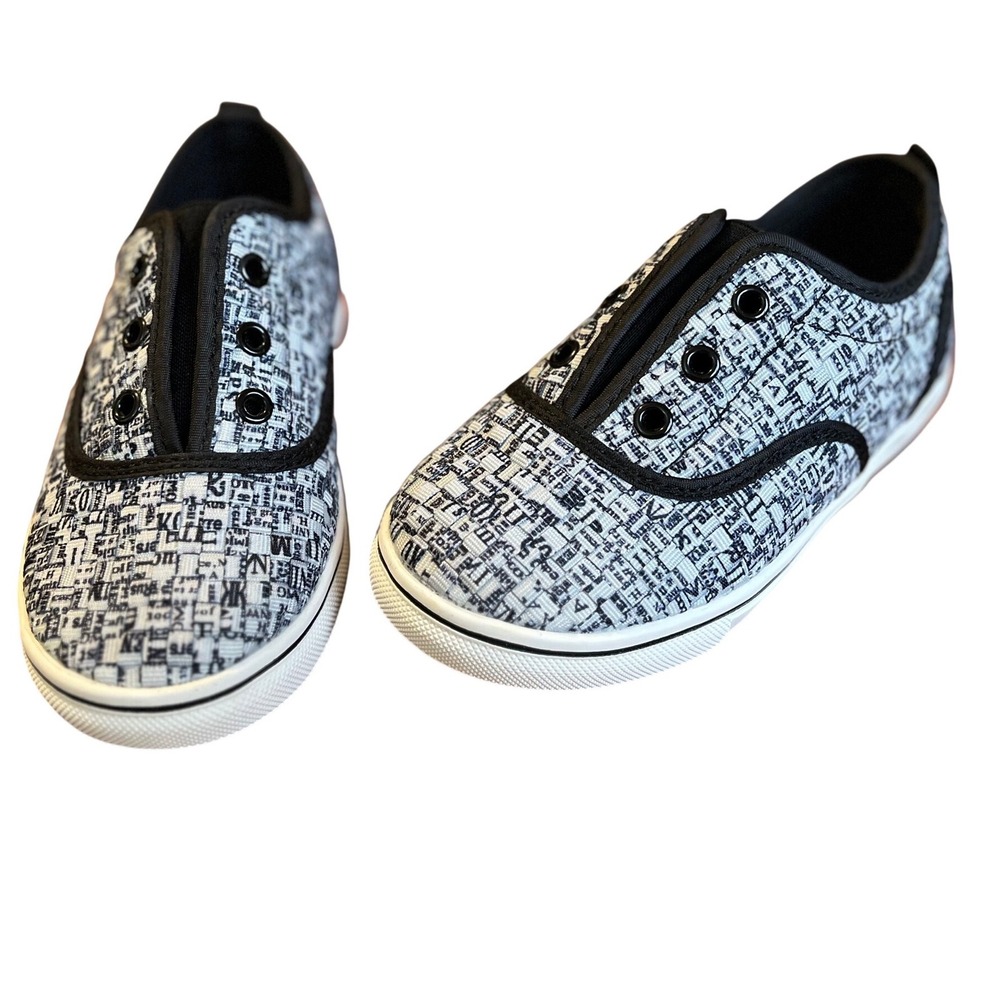 Bernie Mev Kids Woven Typography Print Slip On Sneakers Black White‎ EU 28/11